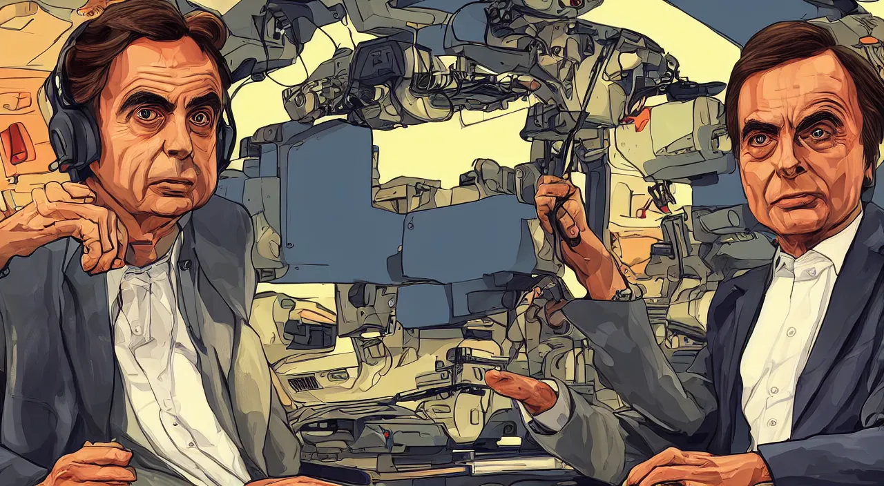 Image similar to carl sagan s a gta loading screen, illustration gta 5 artwork, stephen bliss