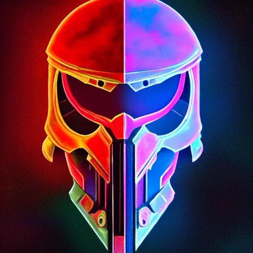 Image similar to Doom slayer, synthwave background, vivid color, high quality, digital painting, hyperrealism, neon, perfect symmetry