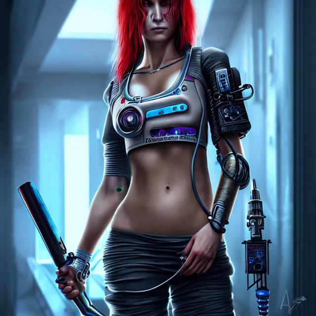 Image similar to cyberpunk nurse warrior, highly detailed, 4 k, hdr, smooth, sharp focus, high resolution, award - winning photo, anne stokes, photorealistic