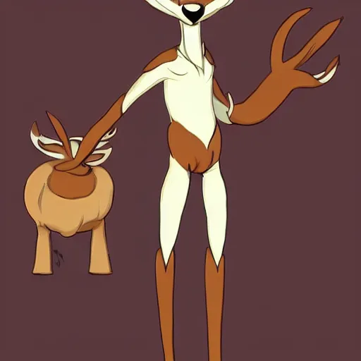 Image similar to an anthropomorphic deer, fursuit!!!!! by don bluth, by kawacy, trending on artstation, full body