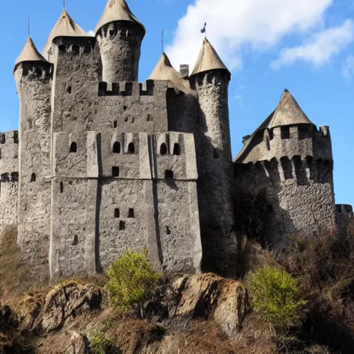 Prompt: castle carved into the side of a mountain with a moat full of crocodile