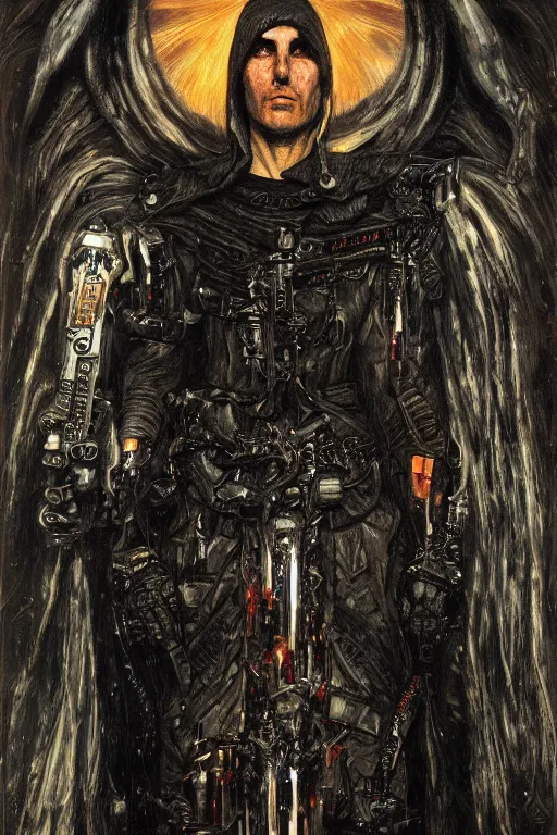 Prompt: portrait of demonic gothic Tom Cruise holy priest, cyberpunk, Warhammer, highly detailed, artstation, illustration, art by Gustav Klimt