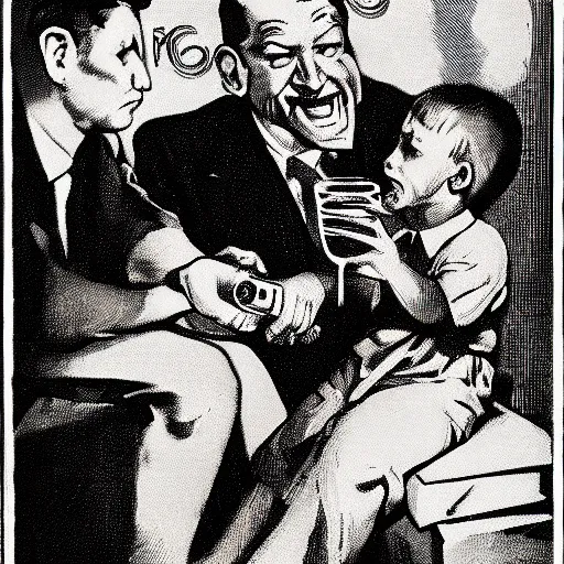 Image similar to communist man drinking champagne, hungry child next to him, soviet propaganda style