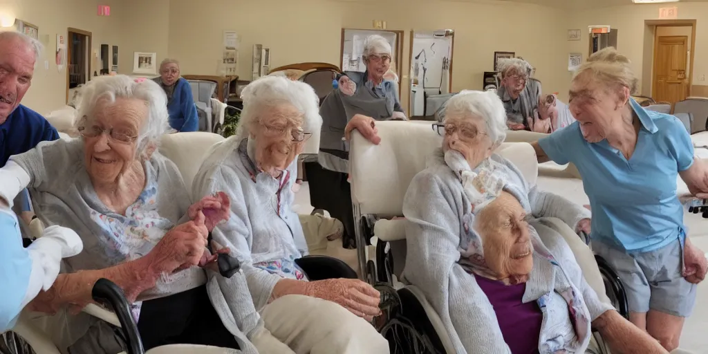 Prompt: a roller coaster ride through a nursing home