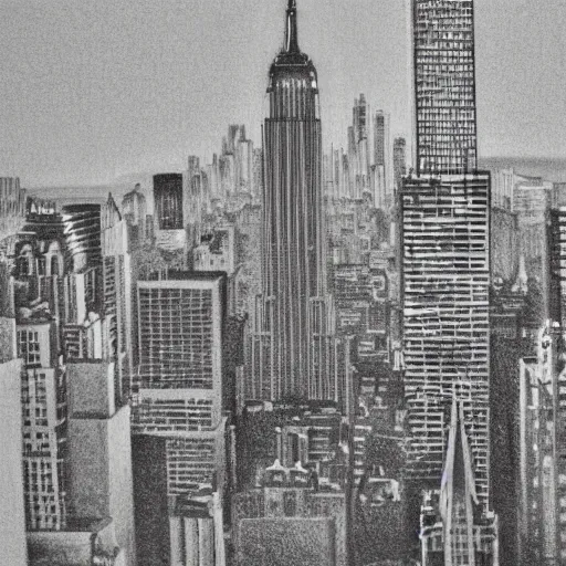 Image similar to pencil sketch of the empire state building, grey scale, detailed, intricate, visible pencil strokes, on paper background, 4 k