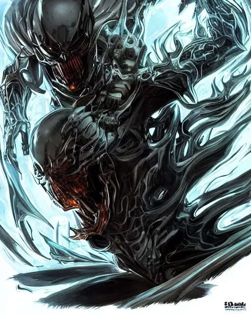 Image similar to ghost rider symbiote, dynamic lighting, fantasy concept art, trending on art station, stunning visuals, creative, cinematic, ultra detailed, comic strip style