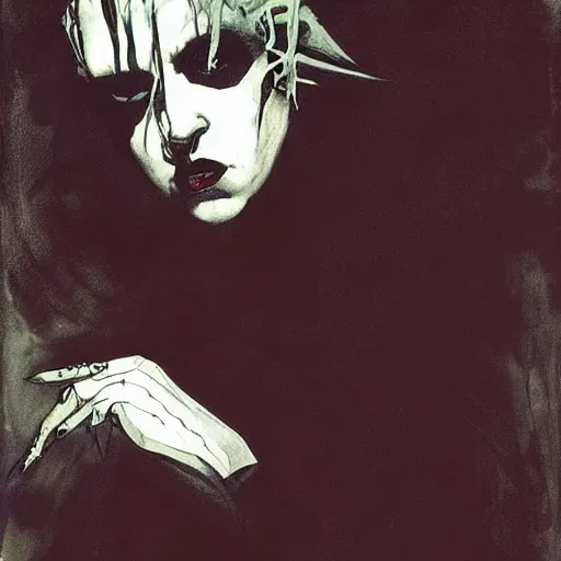 Prompt: robert smith as dream from sandman, by jeremy mann, by mike mignola, by dave mckean and richard avedon and maciej kuciara, 1 9 8 0's, punk rock, gothic, high detailed, 8 k