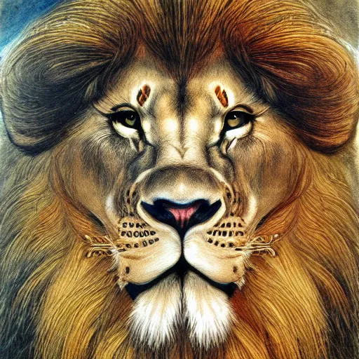 Prompt: detailed and sharp lion artwork, mystic style, detailed, 8 k, detailed, symmetrical, by brian froud