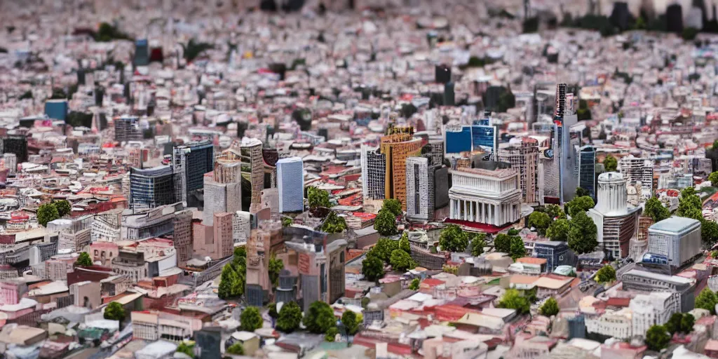 Prompt: a miniature diorama of santiago de chile including palacio de la moneda, macro photography