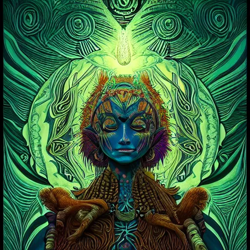 Image similar to fantasy art, highly detailed, beautiful, surreal, ayahuasca shaman, smooth, trending on artstation, beautiful, serene, meditating, by moebius
