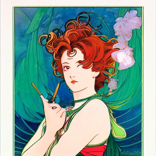 Prompt: the sailor jupiter. beautiful, realistic painting by mucha and kuvshinov and bilibin. synthwave gouache, thick linings, manga