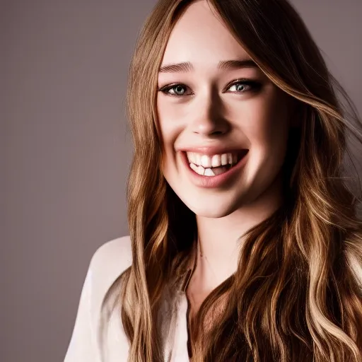 Prompt: alycia debnam carey smiling and standing while posing for a photo, award winning photography, hdr, studio lighting, dynamic pose, medium close shot, shot on canon eos r 5, f / 2. 5,