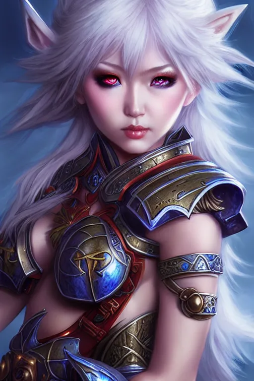 Prompt: sakimi chan, fantasy armor, detailed face, tony sart, sophie anderson