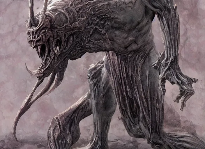 Prompt: awakened being from claymore, troll monster, horror, art by wayne barlowe, giger, artgerm