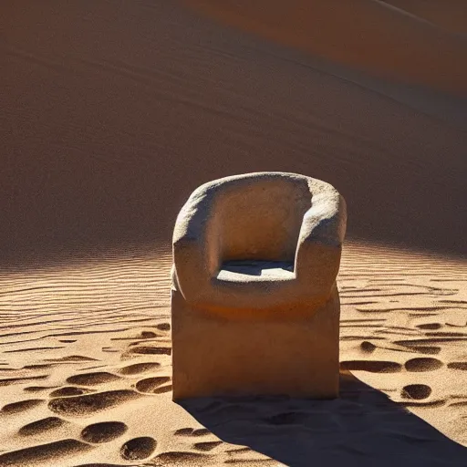 Image similar to a chair made of sand in the desert