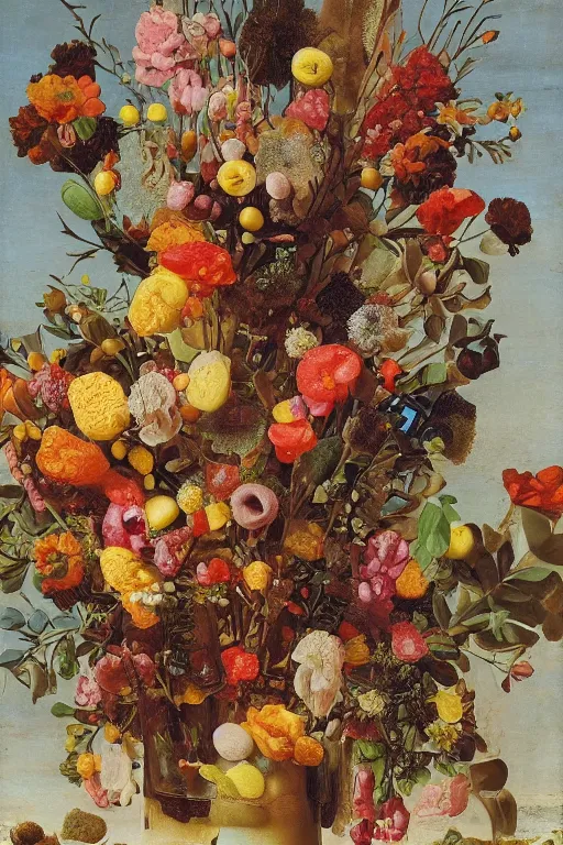 Image similar to still life of a bouquet of flowers made of gummy bears and jelly beans, rubbery translucent sweets, highly detailed, close up, Northern Renaissance