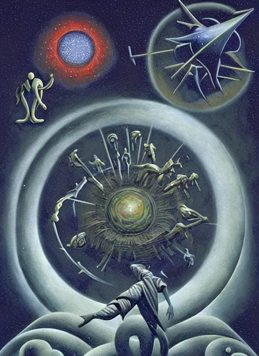 Prompt: antediluvian occult cosmology, panspermia, by joe jusko and remedios varo and daniel arsham and robert hooke, rule of thirds, vivid colours, negative space, atmospheric, digital painting, artstation, concept art, smooth, sharp focus