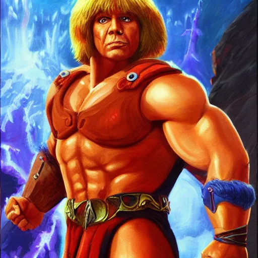 Image similar to portrait painting of he - man, ( art by kenne gregoire ), 4 k,, highly detailed, epic lighting