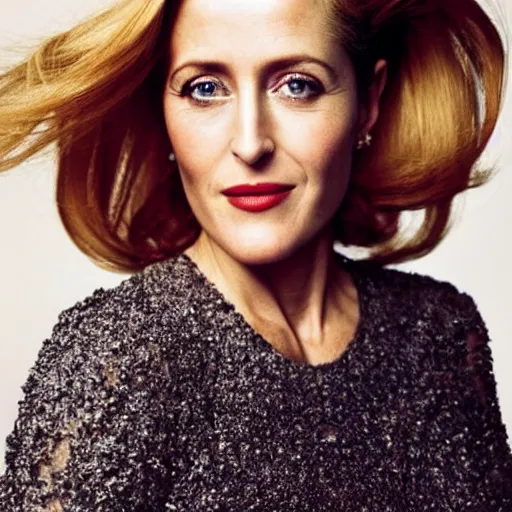 Prompt: photo of a gorgeous 40-year-old Gillian Anderson by Mario Testino, detailed, head shot, award winning, Sony a7R -