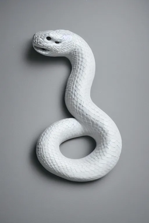 Image similar to porcelain snake sculpture by daniel arsham, smooth, all white features on a white background, delicate feature's