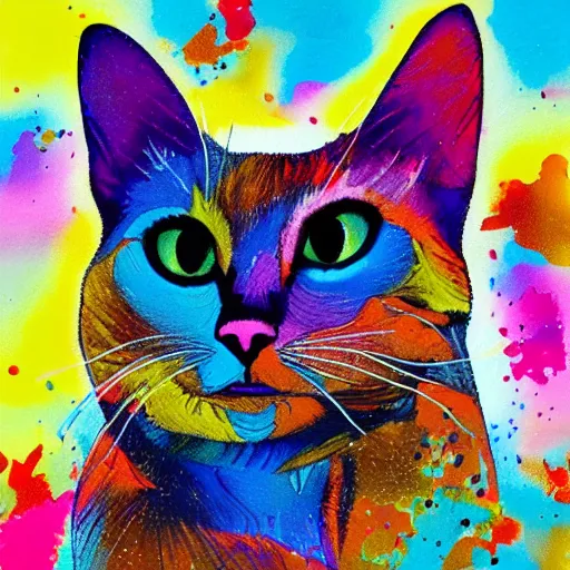 Image similar to a cat made of splash of colours