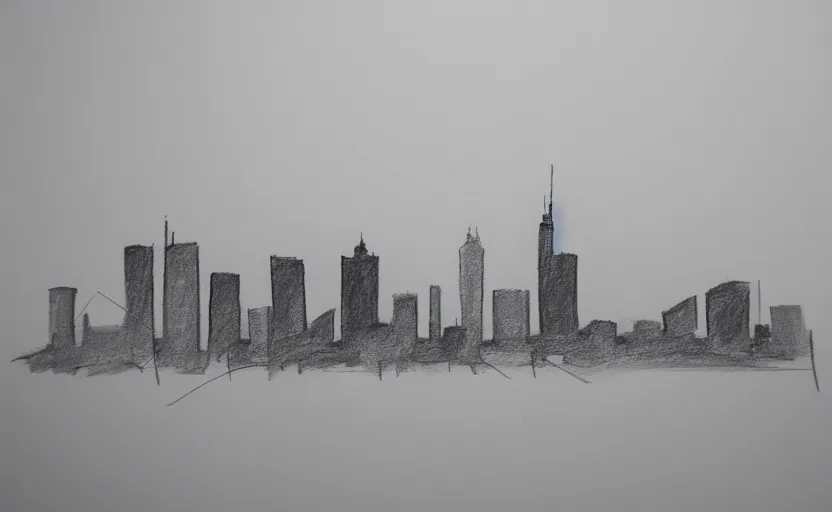 Prompt: minimalist pencil sketch of frankfurt skyline