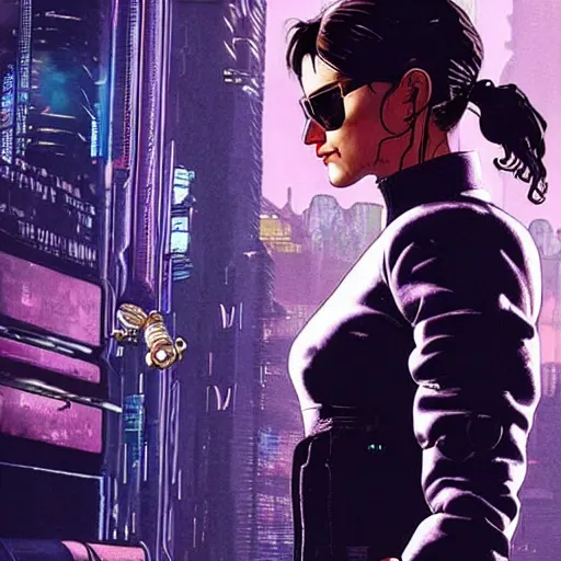 Prompt: selina. cyberpunk mercenary smoking a cigar. Style of James Gurney and Mœbius. (Cyberpunk 2077. Blade Runner. Apex Legends. The matrix)