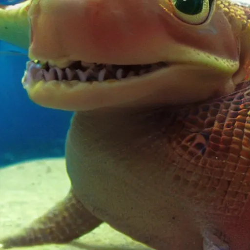 Image similar to very happy small aquatic dragon smiling with joy