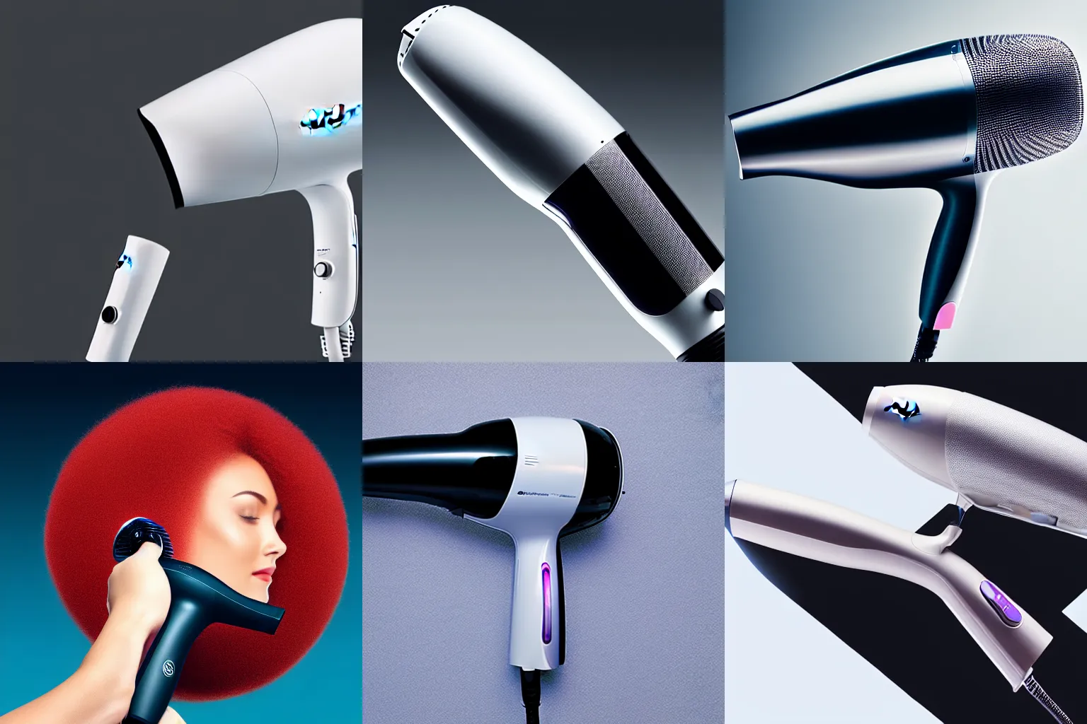 Prompt: product photograph of a hair dryer designed by Apple, 4k photography