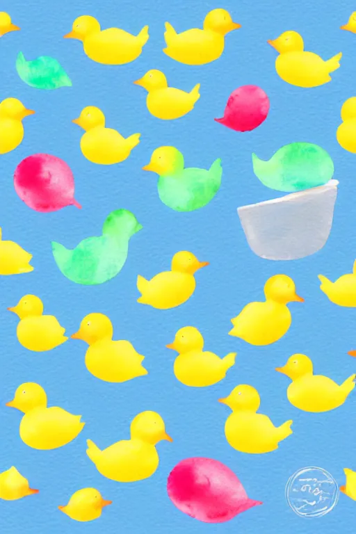 Image similar to minimalist watercolor art of cute rubber ducks on white background, illustration, vector art