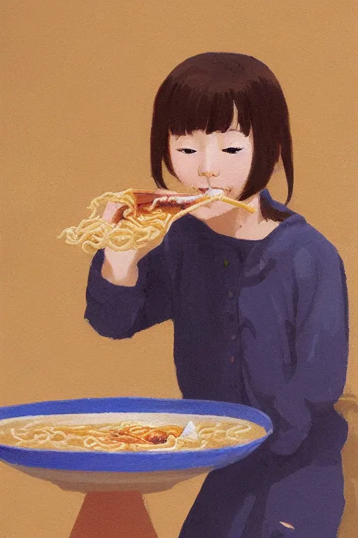 Image similar to a girl eating ramen by uijung kim