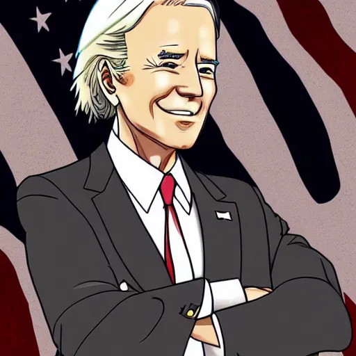 Image similar to female joe biden in anime style, high detail, anatomically correct,