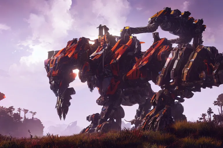 Image similar to scrapper machine mecha animal beast robot of horizon forbidden west horizon zero dawn bioluminiscence global illumination ray tracing hdr fanart arstation by sung choi and eric pfeiffer and gabriel garza and casper konefal