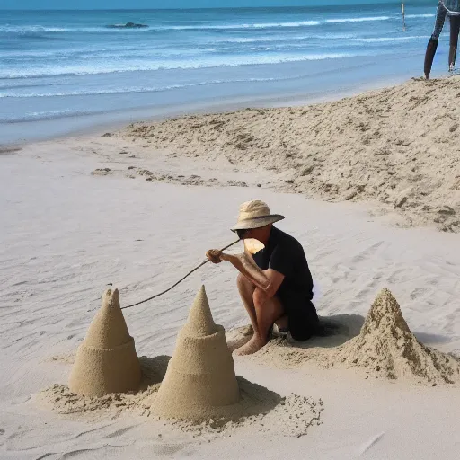 Image similar to Yoda building a sand castle on the beach