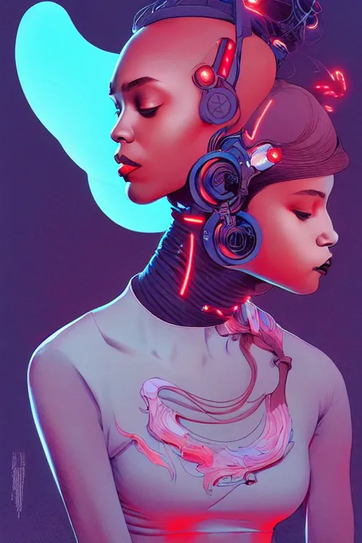 Prompt: 👩🏾🎤, cinematic, surreal, dramatic, dreamlike, cyberpunk, james jean + loish + artgerm + rutkowski + moebius