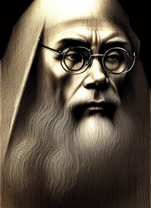 Image similar to portrait saint maximilian kolbe style art of leonardo da vinci pencil, greg rutkowski