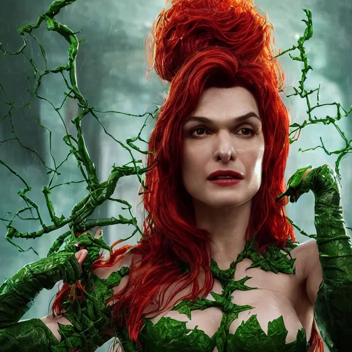 Image similar to portrait of Rachel Weisz as a Poison Ivy in Batman & Robin 1997. intricate artwork. by Tooth Wu, wlop, beeple, dan mumford. octane render, trending on artstation, greg rutkowski very coherent symmetrical artwork. cinematic, hyper realism, high detail, octane render, 8k