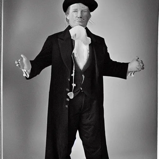 Prompt: trump dressed as old-timey circus strong man, 1900s black and white photo, photorealistic highly detailed, intricate