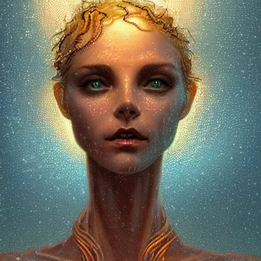 Image similar to a beufitul pale women goddess sweaty skin simetrical face james eads casper david friedrich raphael lacoste vladimir kush tim white leis royo michael whelan bruce pennington volumetric light effect broad light oil painting biopunkdigital painting cyberpunk fantasy art style industrial art sci - fi art style realism post - apocalyptic renaissance steampunkspace artwork unreal engine