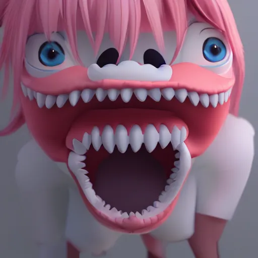 Image similar to cute fumo plush of a hungry monster girl, large maw smile, vray