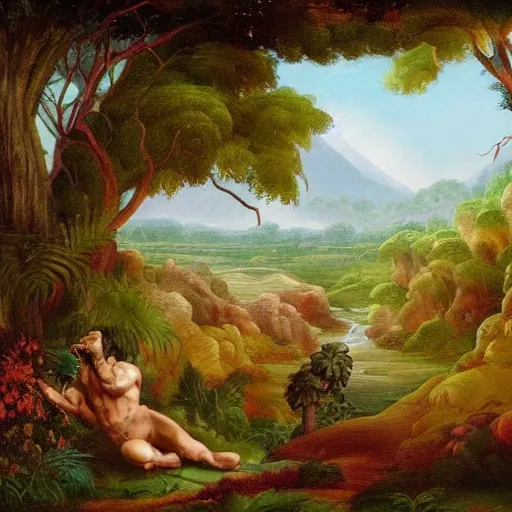 Prompt: chief keef in the garden of eden, landscape painting, beautiful, cinematic, wide shot