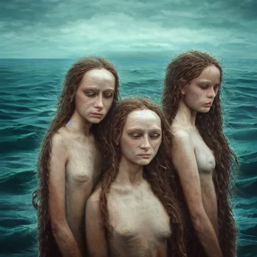 Image similar to a three headed sea hag, extremely detailed oil portrait, digital art, oil painting, unreal 5 render, digital art, octane render, beautiful composition, trending on artstation, award winning photograph, masterpiece