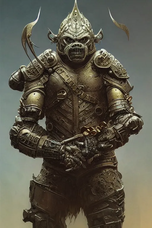 Prompt: realistic render portrait of an orc with intricate armor and helmet, intricate, dystopian toy, sci-fi, extremely detailed, digital painting, sculpted in zbrush, artstation, concept art, smooth, sharp focus, illustration, chiaroscuro lighting, golden ratio, incredible art by artgerm and greg rutkowski and alphonse mucha and simon stalenhag