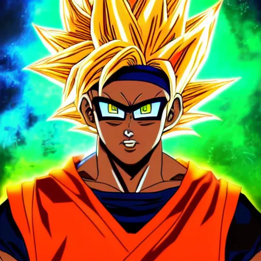 Image similar to Lebron James cosplay as Super saiyan Goku, detailed digital art, colourful masterpiece beautiful beautiful beautiful