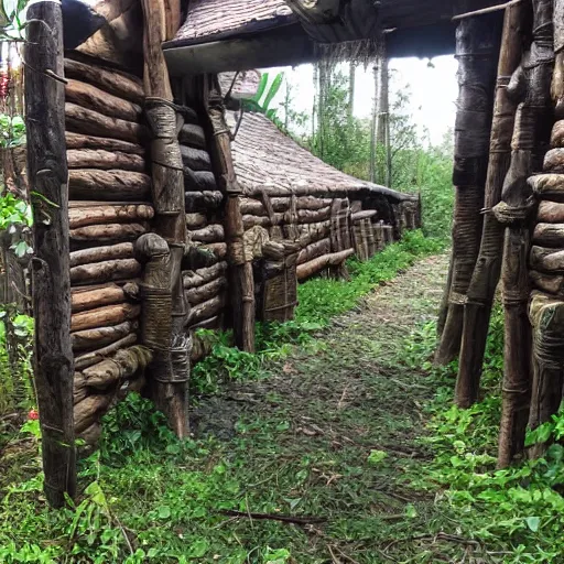 Prompt: A orc village inside a wooden palisade