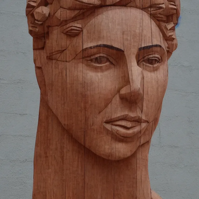 Prompt: 2 0 0 ft geometric minimalist accurate figurative sculpture of scarlett johansson, beautiful symmetrical!! face accurate face detailed face realistic proportions, hand - carved out of red oak wood on a pedestal by stephan balkenhol and martin puryear, cinematic lighting shocking detail 8 k