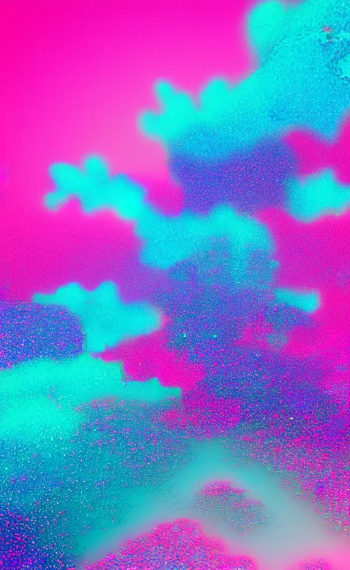 Image similar to neon pink and blue vaporwave world with glittery pools, masterpiece, 4k, digital art