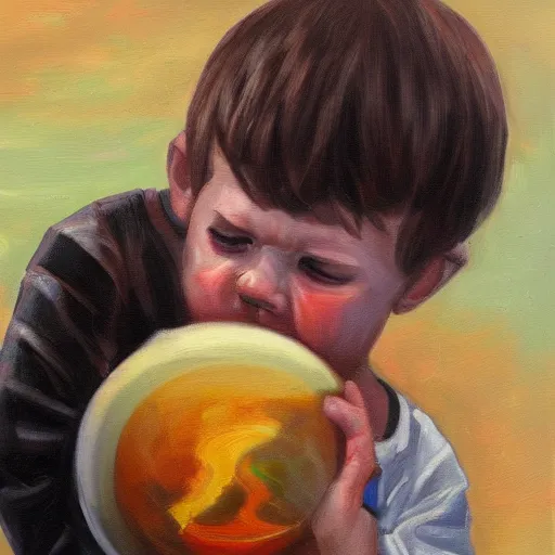 Image similar to stock photo of Saturn eating his child, oil on canvas, trending on artstation, deviantart