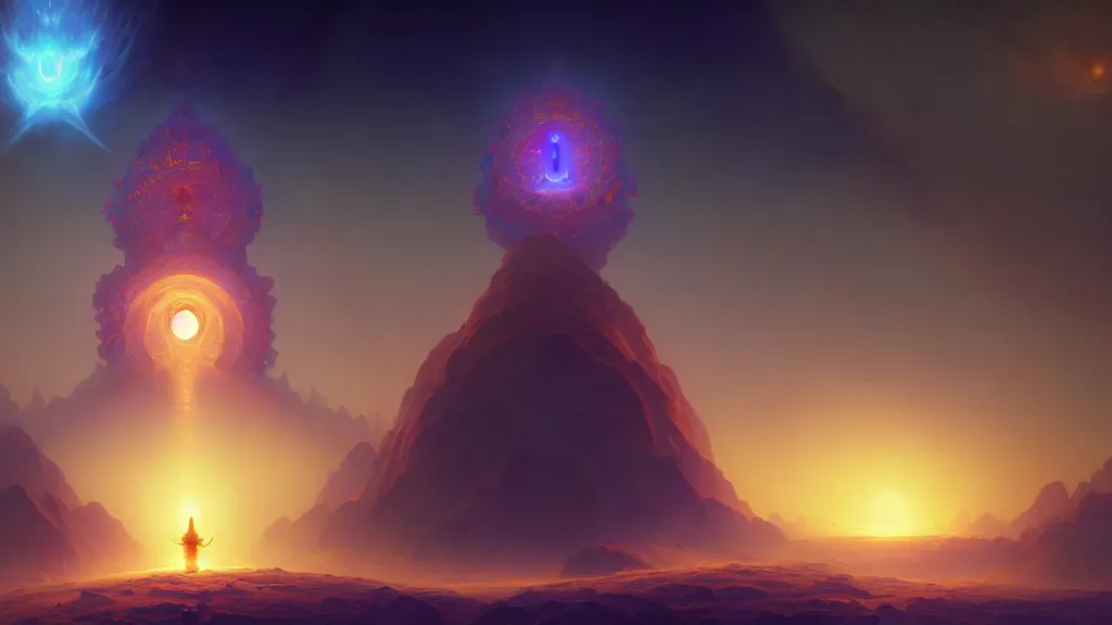 Prompt: the god of everything singing the world into existence, cosmic nature, DMT imagery. Octane render, PBR, path tracing, subsurface scattering. By Aivazovsky and Peter Mohrbacher and Paul Lehr.