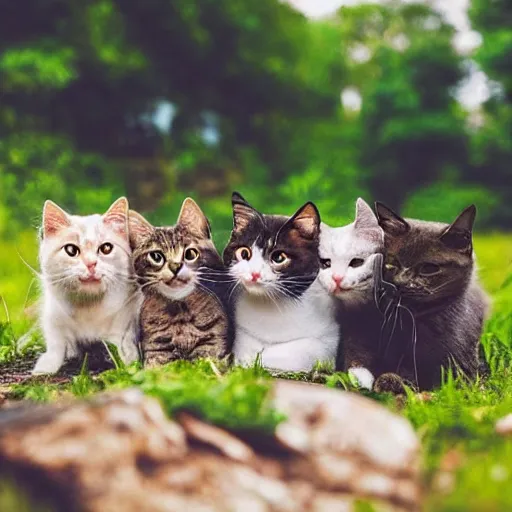 Prompt: a group of kitties going on a camping adventure